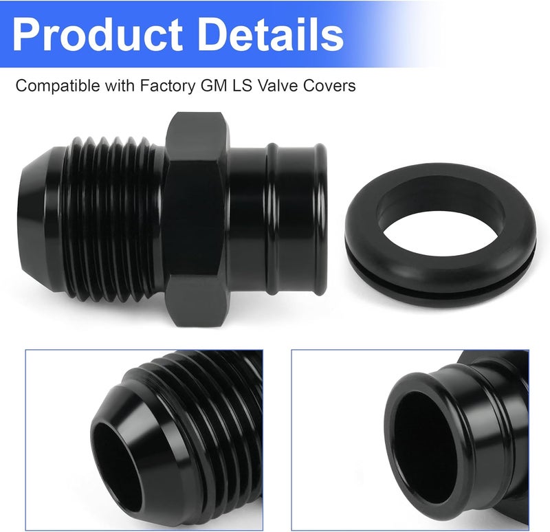 Jetuplusllc 10AN Aluminum Push fit Valve Cover Grommet for GM LS Engines - Black with Sealing Grommet‌ - Image 3